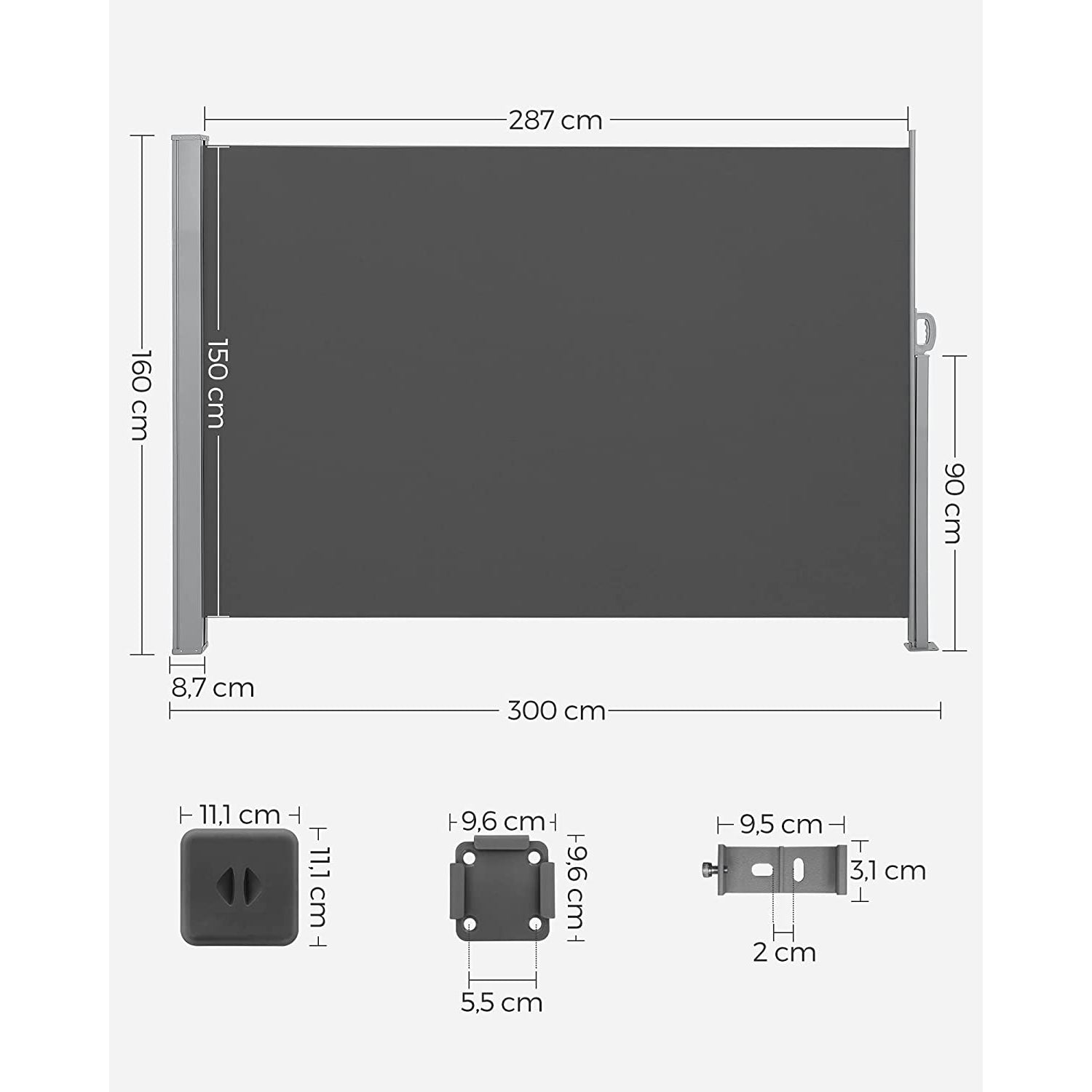 Bočna tenda za balkon i terasu 300 x 160, cm, dimno siva | SONGMICS-vitahome.hr