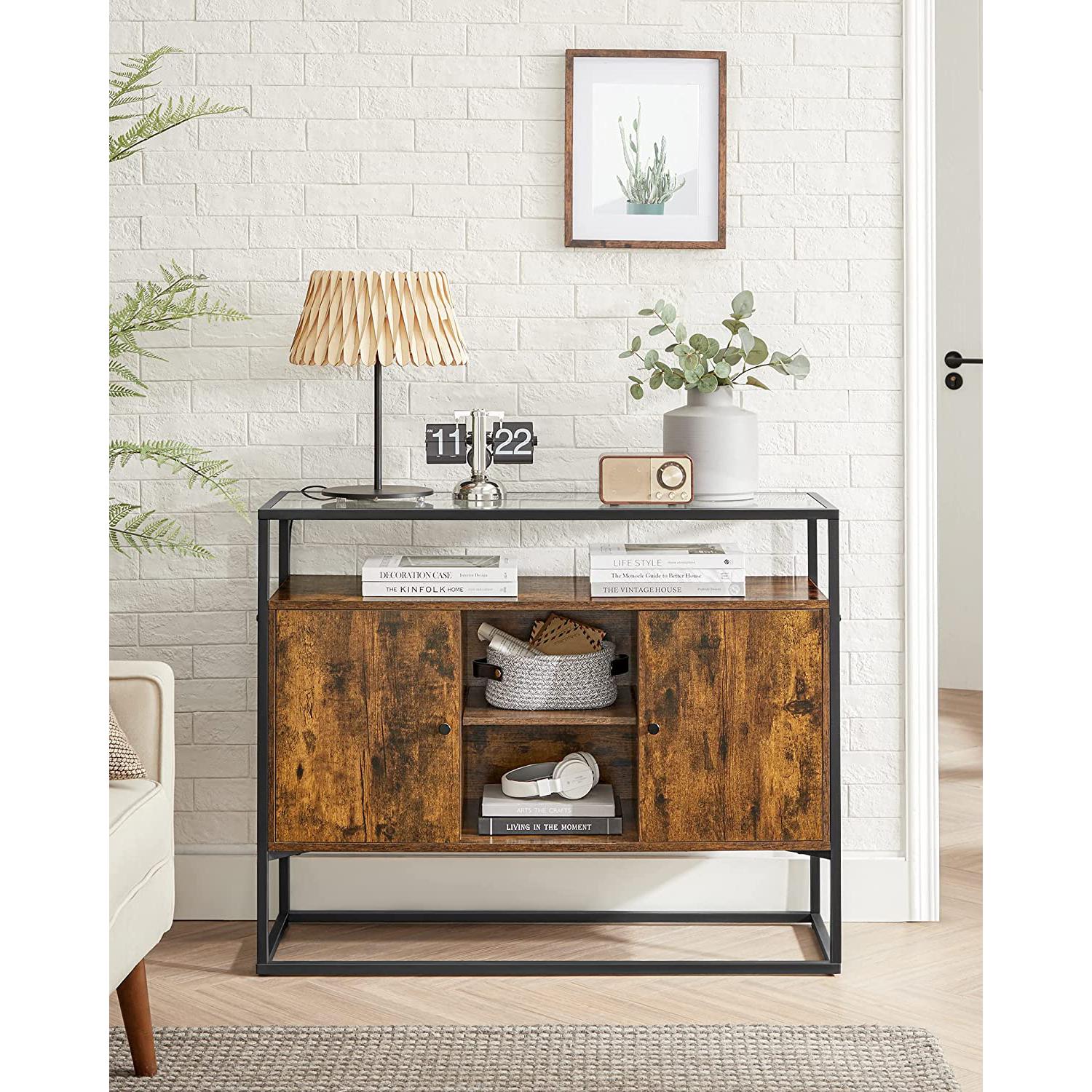 Bočni ormarić sa staklenom površinom, Konzolni stol 100 x 35 x 80 cm | Vasagle-vitahome.hr