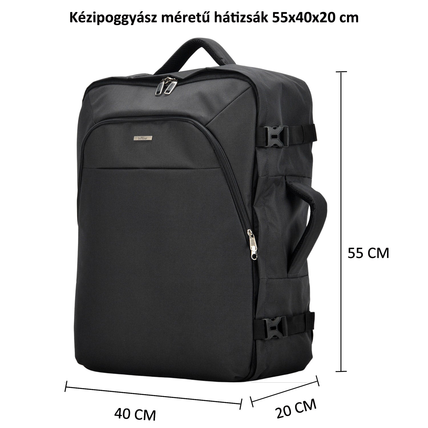 Bontour Air putni ruksak, ručna prtljaga kabinske veličine 55x40x20 cm, crni | BONTOUR-vitahome.hr