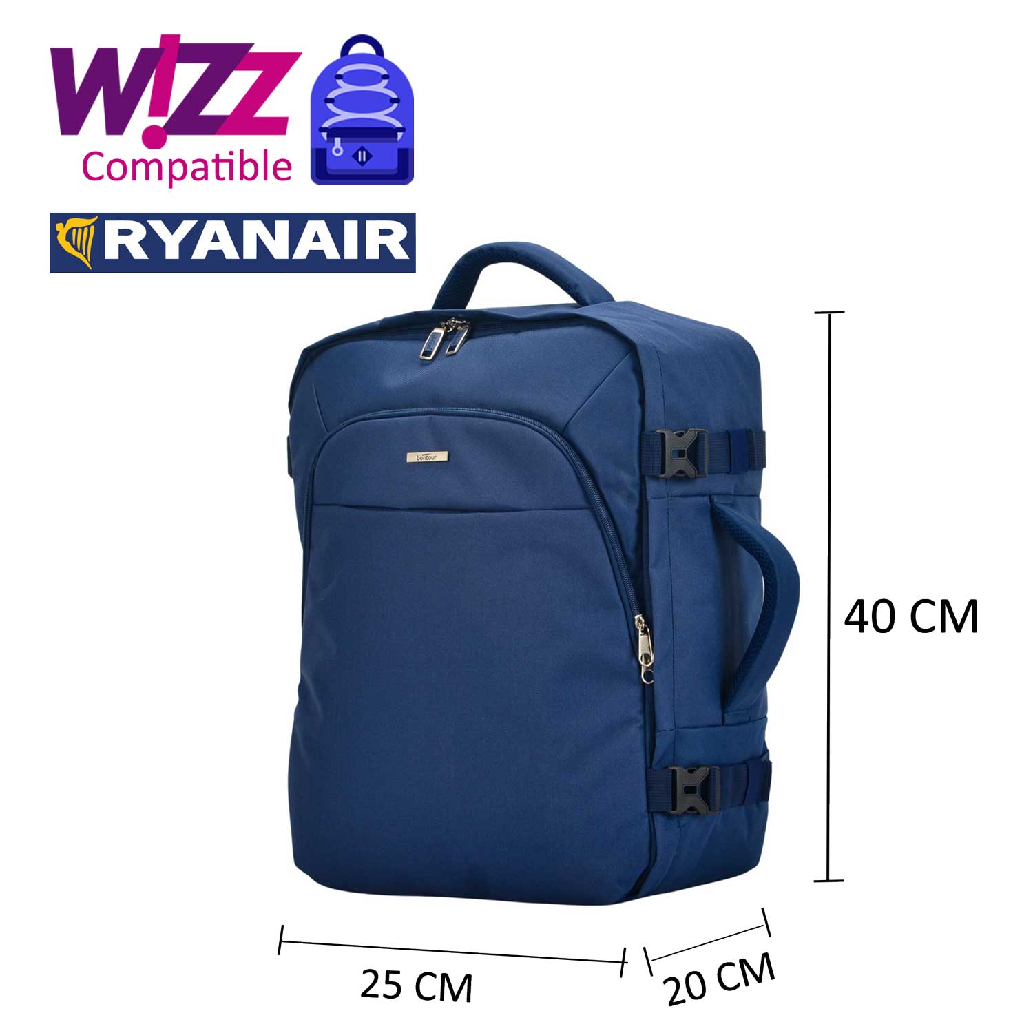 Bontour Air putni ruksak, WizzAir/Ryanair veličine 40x20x25cm, plavi | BONTOUR-vitahome.hr