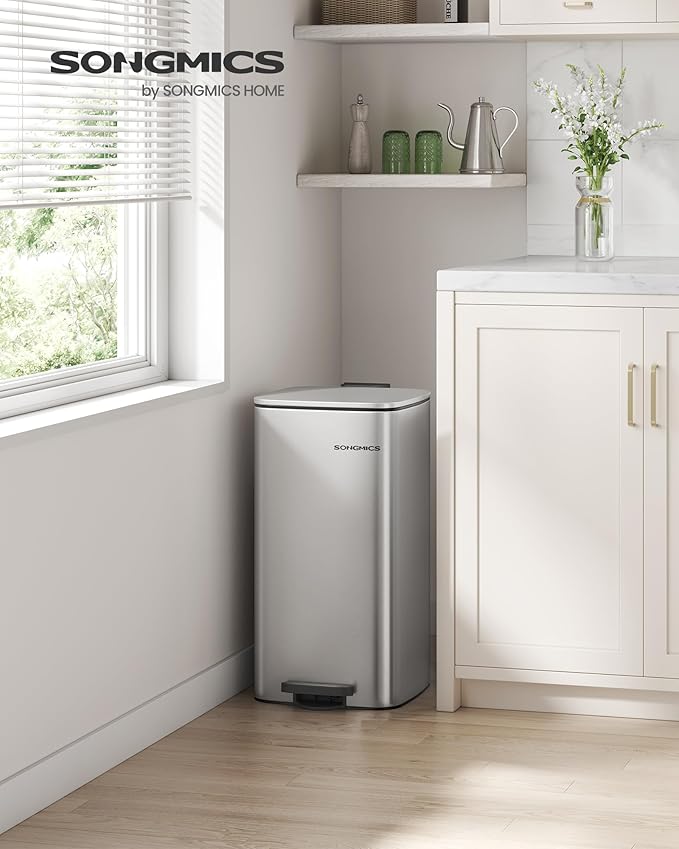 Čelična kanta za smeće s pedalom od 30 litara i unutarnjom kantom, metalik srebrna