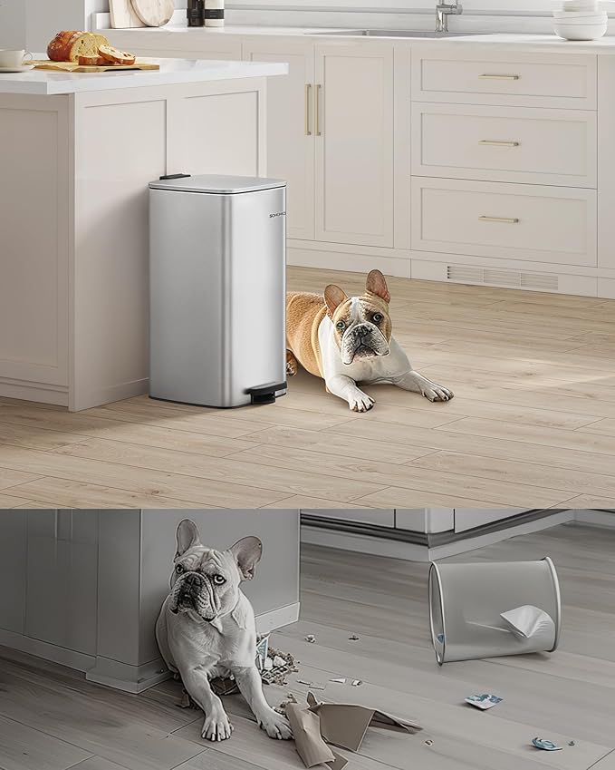 Čelična kanta za smeće s pedalom od 30 litara i unutarnjom kantom, metalik srebrna