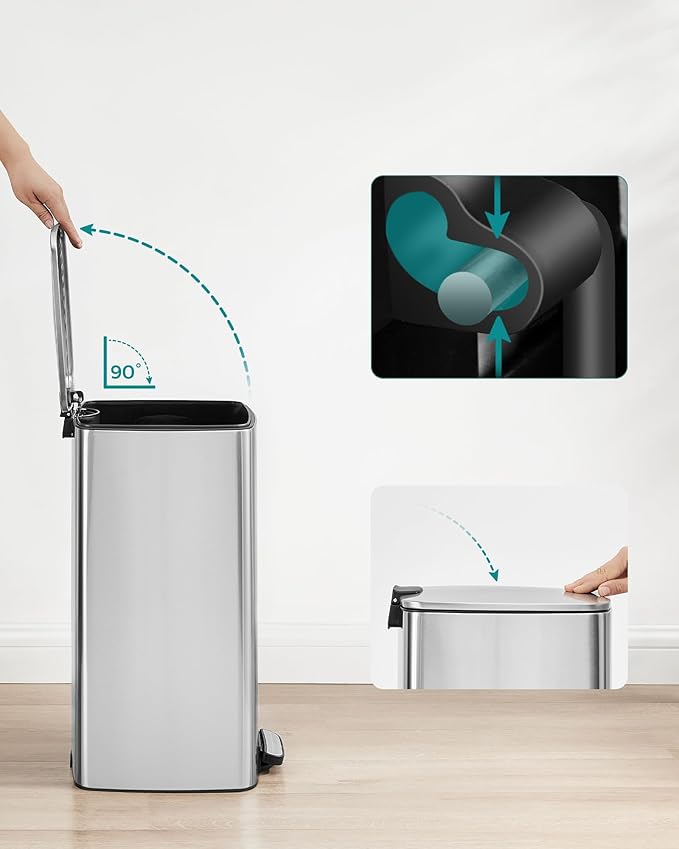 Čelična kanta za smeće s pedalom od 30 litara i unutarnjom kantom, metalik srebrna