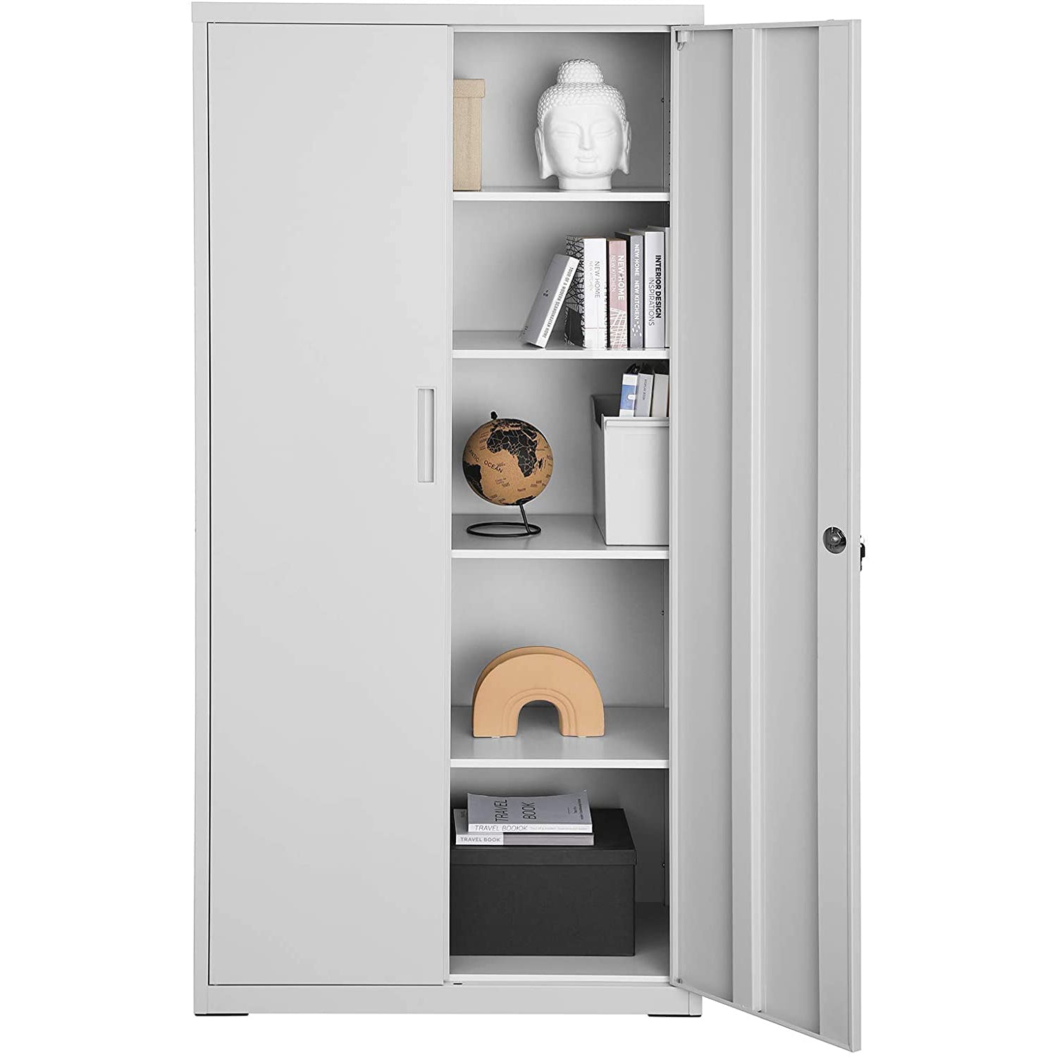 Čelični ormar s 2 vrata, 5 podesivih polica, bravom, 80 x 180 x 40 cm, mat sivi | SONGMICS-vitahome.hr