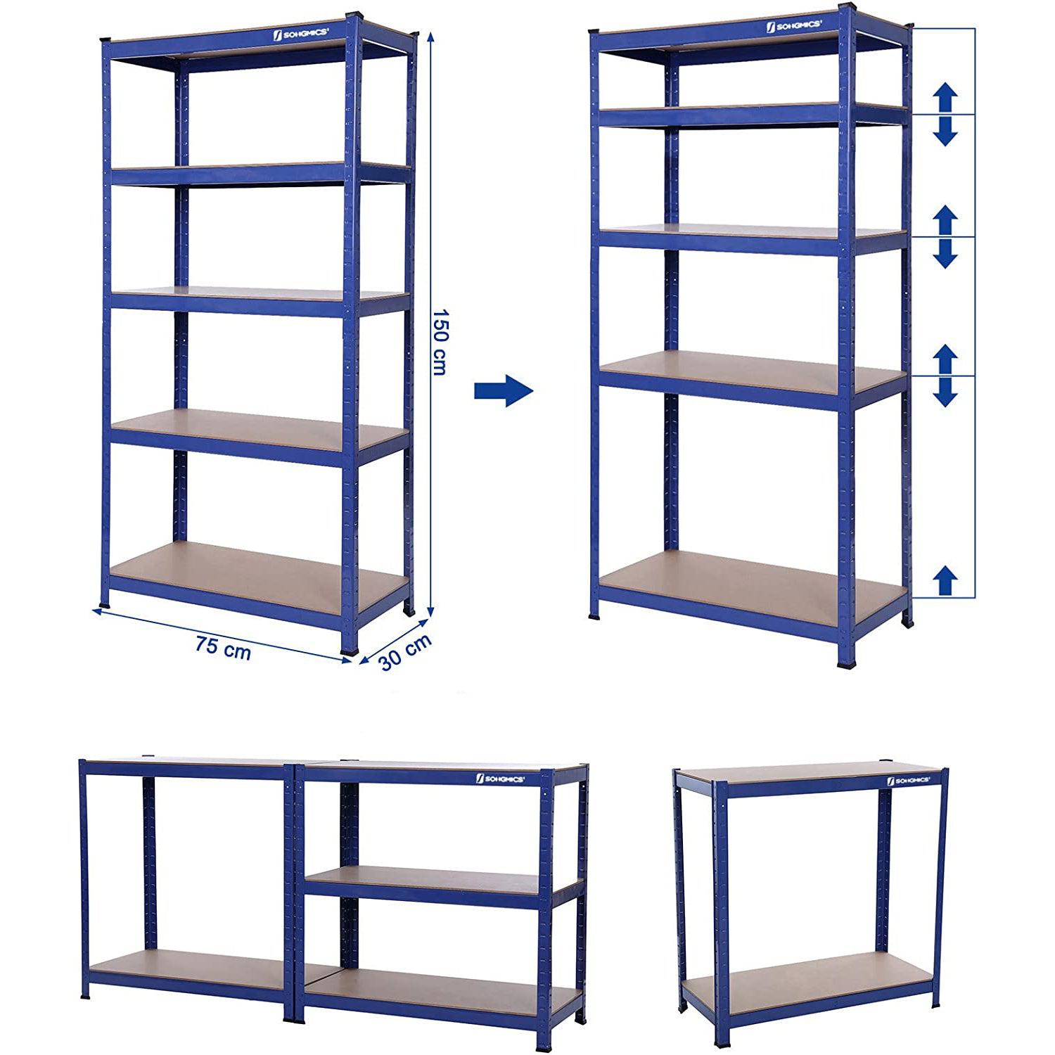 Čelični regal na 5 razina, nosivosti do 650 kg, 30 x 75 x 150 cm, plavi | SONGMICS-vitahome.hr
