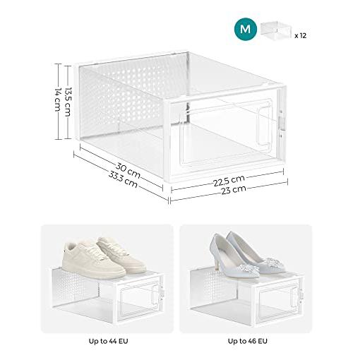 Cipődobozok, 12 darabos készlet, műanyag cipőrendező 44-es méretig, átlátszó-fehér-SONGMICS-Vita Home