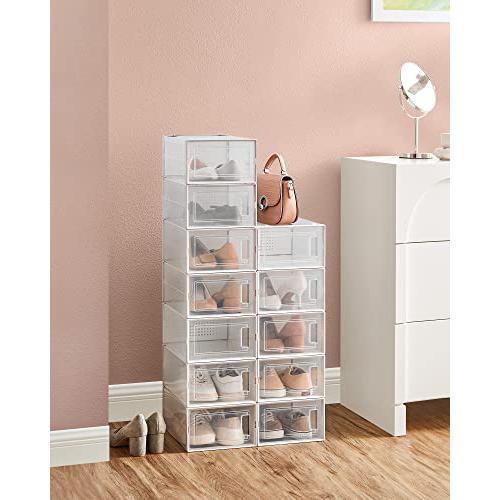 Cipődobozok, 12 darabos készlet, műanyag cipőrendező 44-es méretig, átlátszó-fehér-SONGMICS-Vita Home