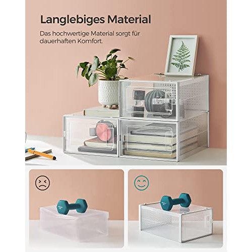Cipődobozok, 12 darabos készlet, műanyag cipőrendező 44-es méretig, átlátszó-fehér-SONGMICS-Vita Home