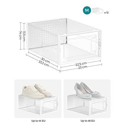 Cipődobozok, 12 darabos készlet, műanyag cipőrendező 44-es méretig, átlátszó-fehér-SONGMICS-Vita Home