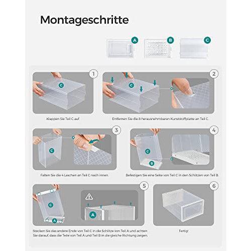 Cipődobozok, 12 darabos készlet, műanyag cipőrendező 44-es méretig, átlátszó-fehér-SONGMICS-Vita Home