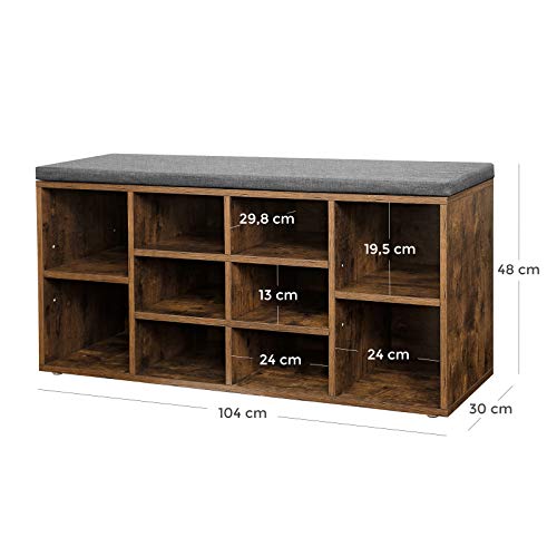 Cipőpad, cipőtartó 10 rekeszes, párnával, rusztikus barna-VASAGLE-Vita Home