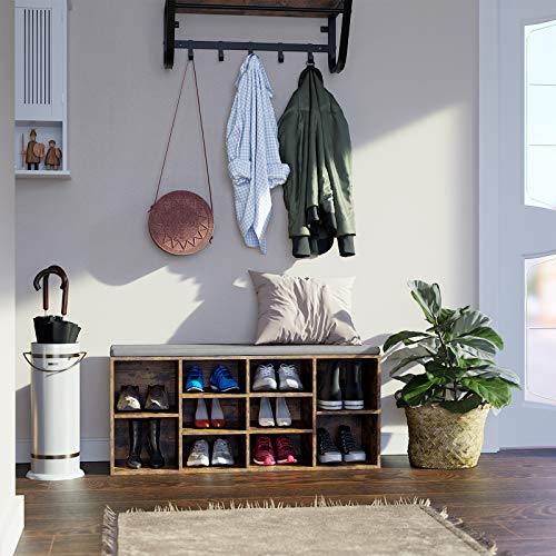 Cipőpad, cipőtartó 10 rekeszes, párnával, rusztikus barna-VASAGLE-Vita Home
