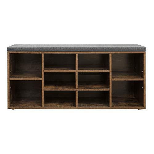 Cipőpad, cipőtartó 10 rekeszes, párnával, rusztikus barna-VASAGLE-Vita Home