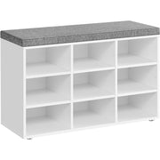 Cipőpad, Tárolópad párnázott üléssel, 9 rekesszel, fehér-VASAGLE-Vita Home