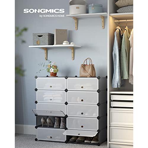Cipős szekrény 10 rekesszel, moduláris DIY cipőtartó ajtóval, szürke-SONGMICS-Vita Home