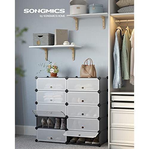 Cipős szekrény 10 rekesszel, moduláris DIY cipőtartó ajtóval, szürke-SONGMICS-Vita Home