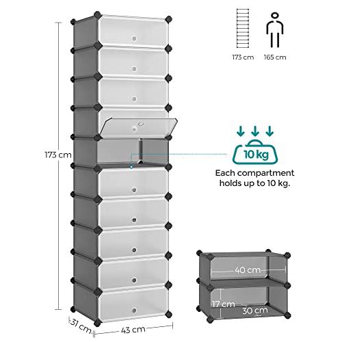 Cipős szekrény 10 rekesszel, moduláris DIY cipőtartó ajtóval, szürke-SONGMICS-Vita Home