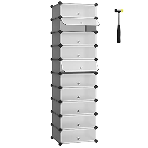 Cipős szekrény 10 rekesszel, moduláris DIY cipőtartó ajtóval, szürke-SONGMICS-Vita Home