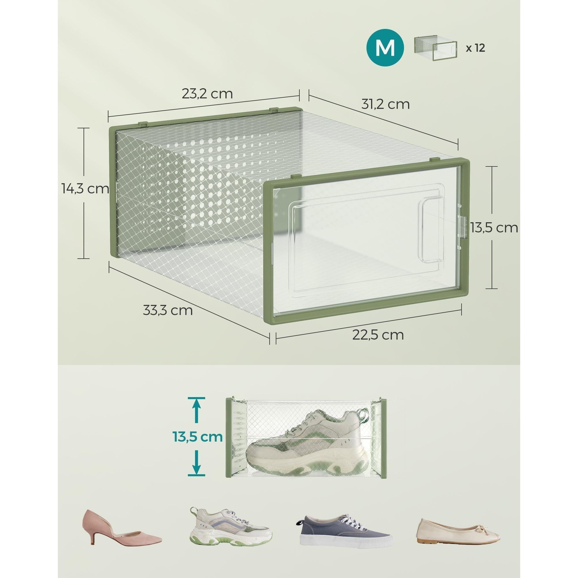 cipősdobozok 12 darabos, egymásra rakható cipőtároló dobozok, babérzöld-SONGMICS-Vita Home