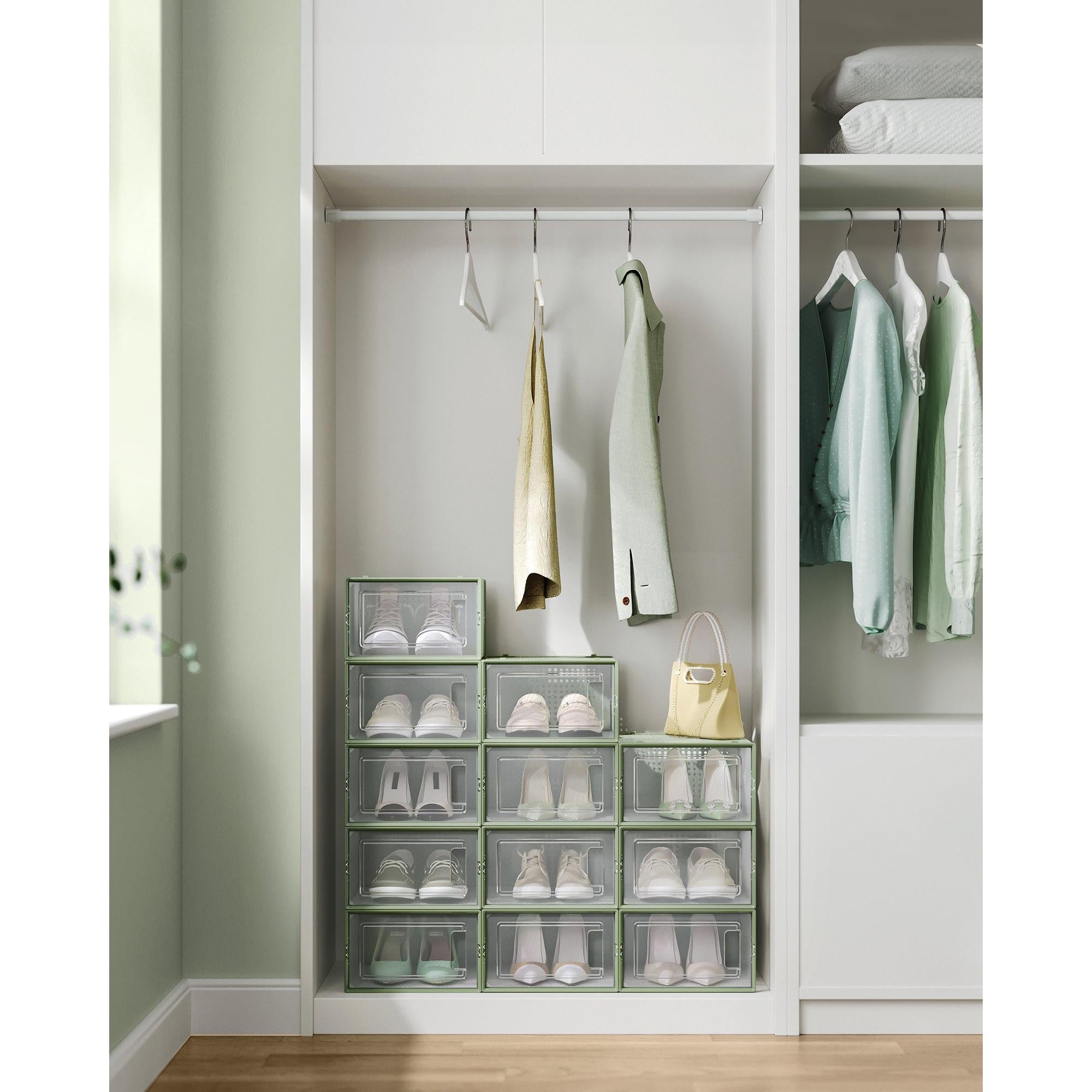 cipősdobozok 12 darabos, egymásra rakható cipőtároló dobozok, babérzöld-SONGMICS-Vita Home