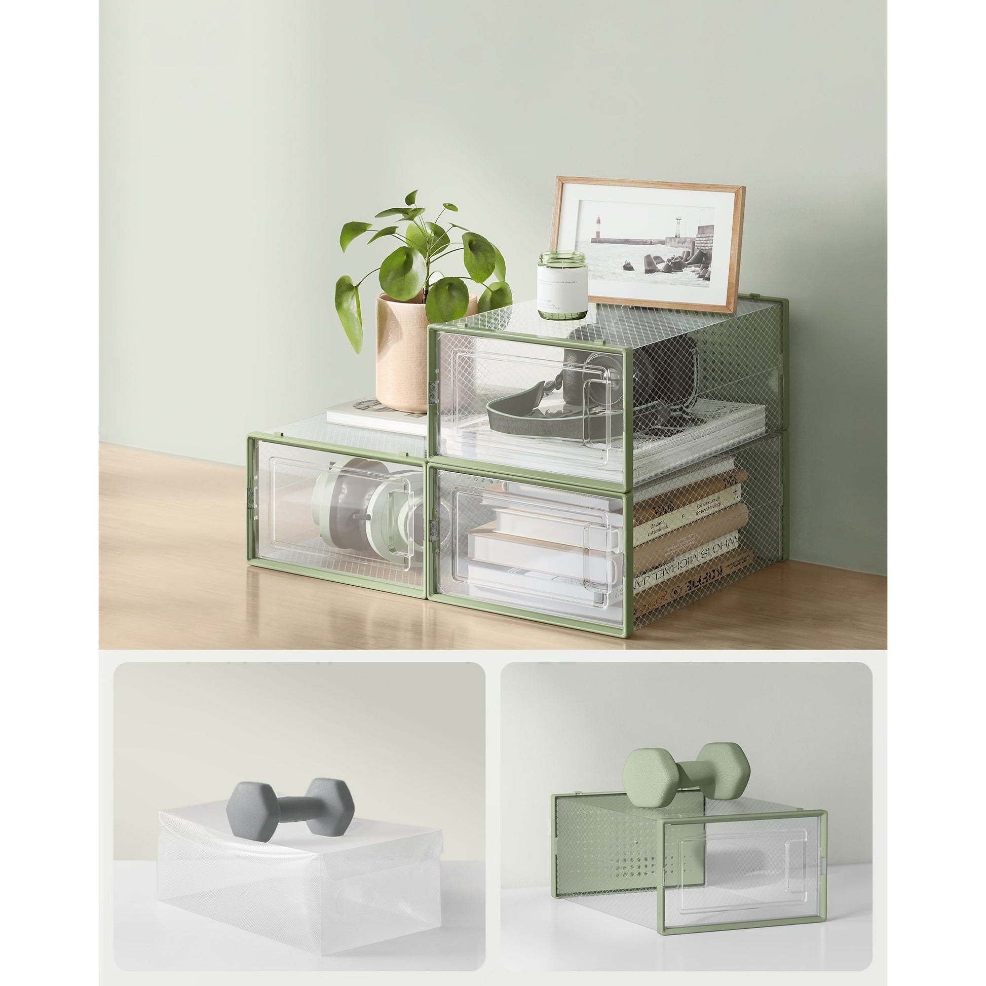 cipősdobozok 12 darabos, egymásra rakható cipőtároló dobozok, babérzöld-SONGMICS-Vita Home