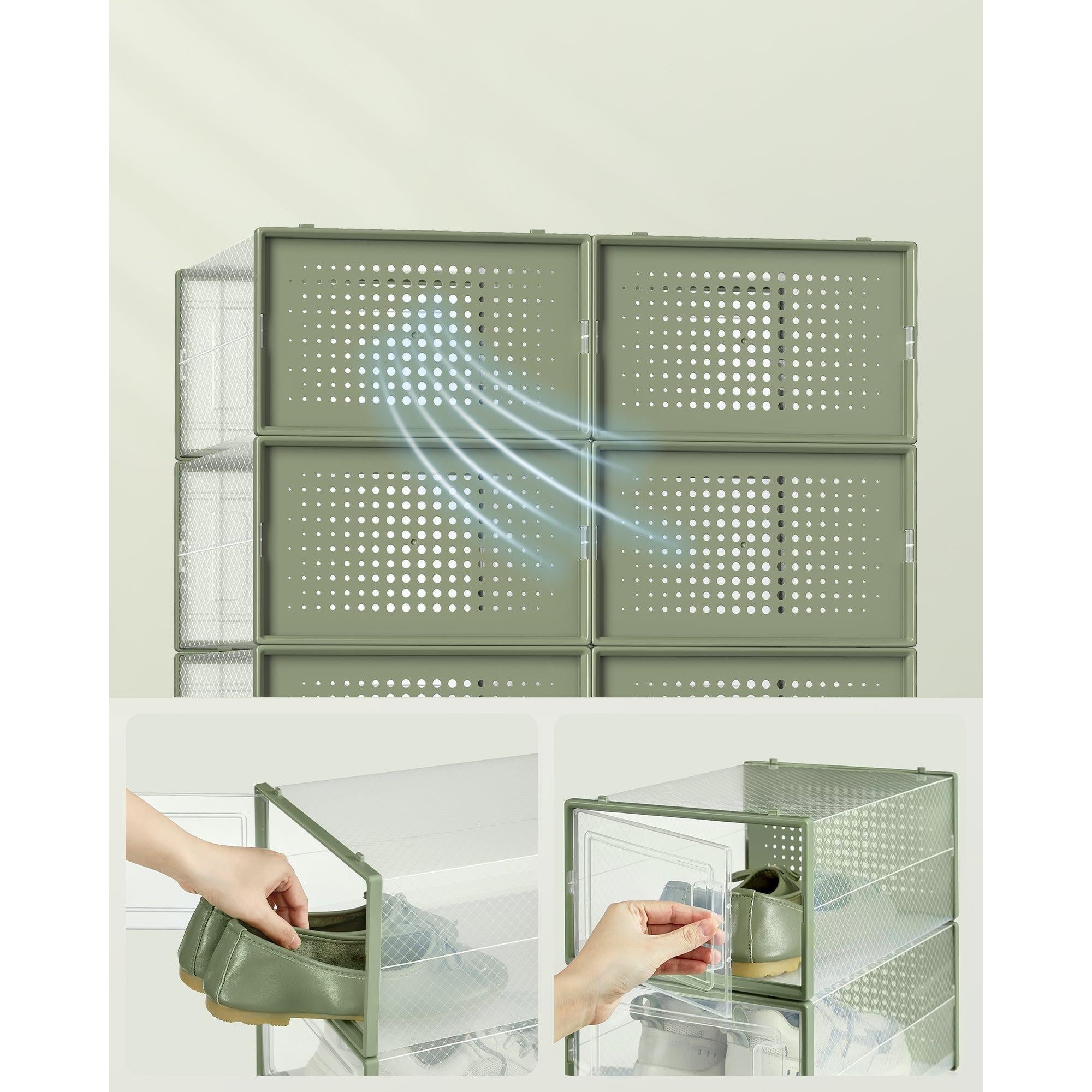 cipősdobozok 12 darabos, egymásra rakható cipőtároló dobozok, babérzöld-SONGMICS-Vita Home