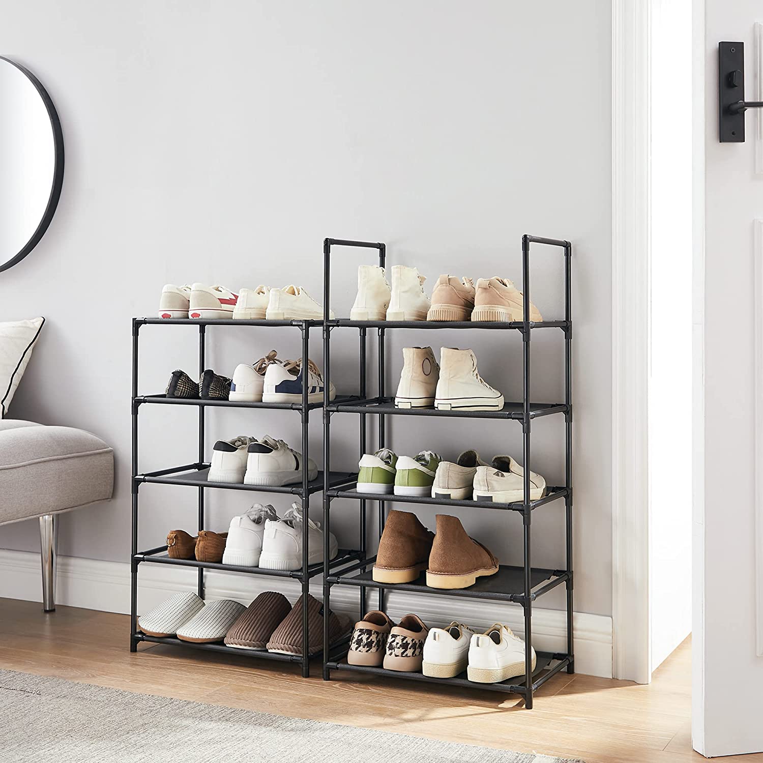 Cipőtartó 10 szintes nyitott cipős szekrény, fekete-SONGMICS-Vita Home