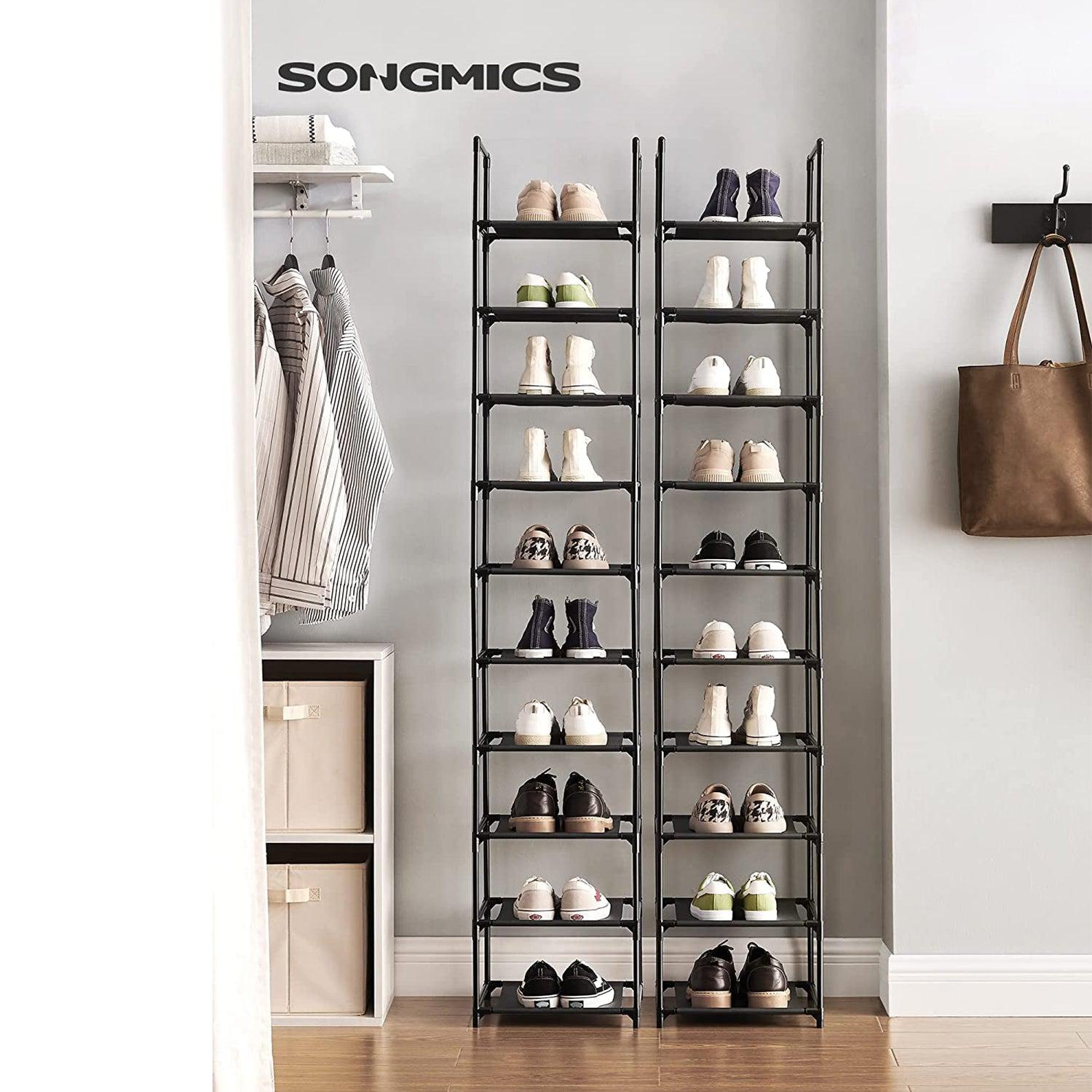 Cipőtartó 10 szintes nyitott cipős szekrény, fekete-SONGMICS-Vita Home