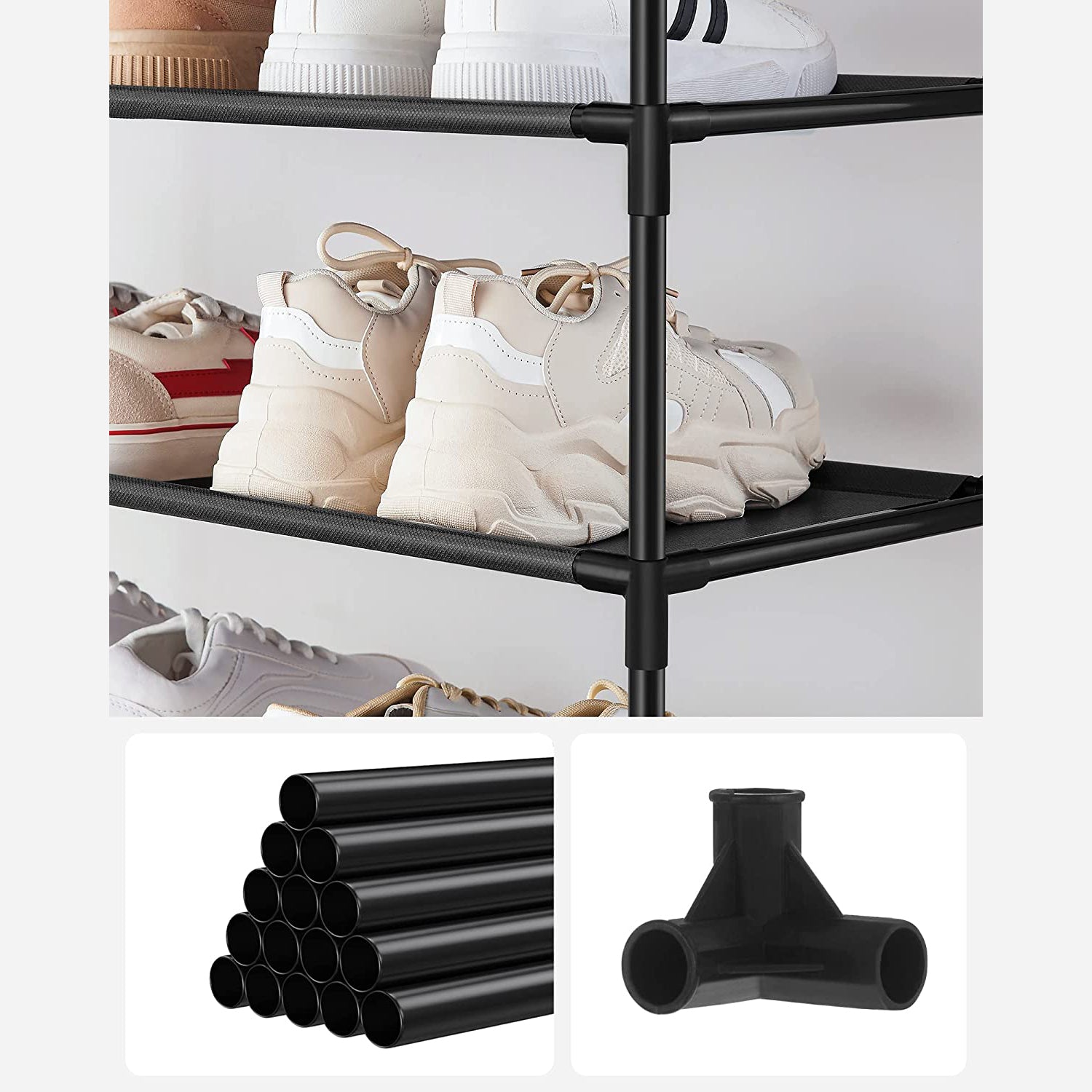 Cipőtartó 10 szintes nyitott cipős szekrény, fekete-SONGMICS-Vita Home