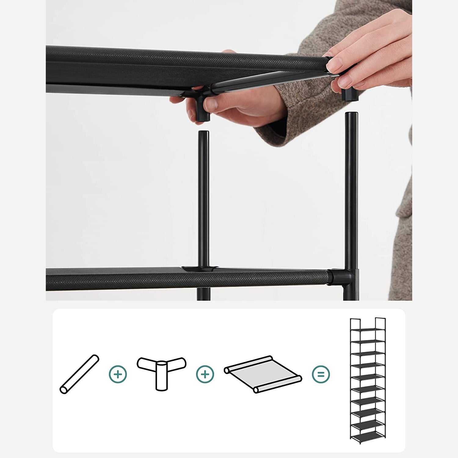 Cipőtartó 10 szintes nyitott cipős szekrény, fekete-SONGMICS-Vita Home