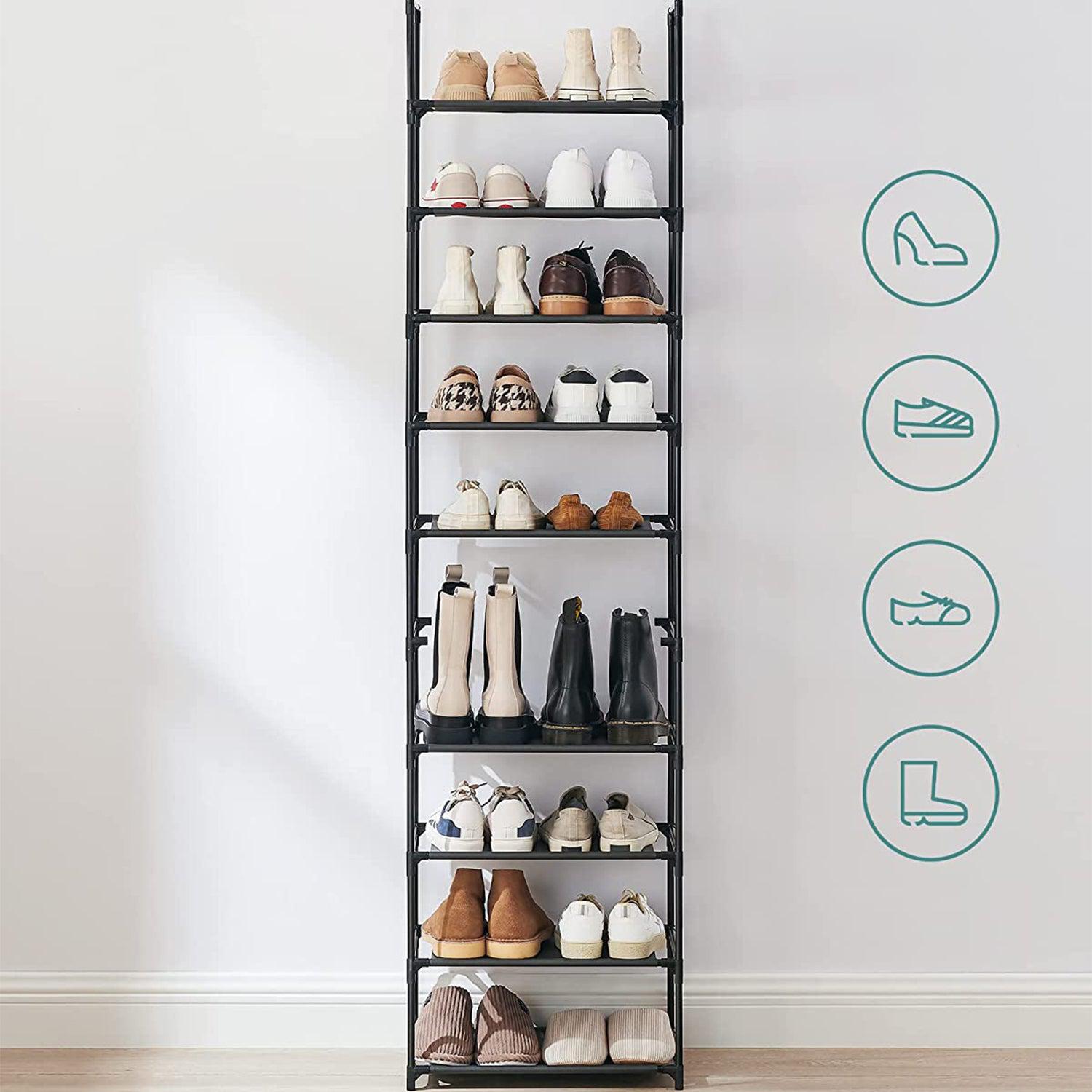 Cipőtartó 10 szintes nyitott cipős szekrény, fekete-SONGMICS-Vita Home