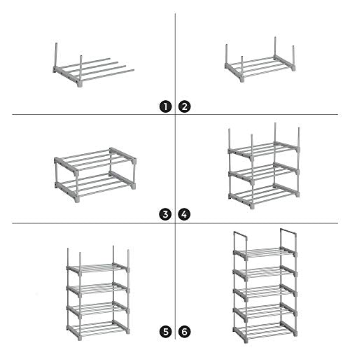 Cipőtartó, 5 szintes cipőtároló fémkerettel, szürke-SONGMICS-Vita Home