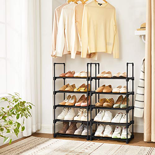 Cipőtartó, 5 szintes fém cipőtároló fémkerettel, fekete-SONGMICS-Vita Home