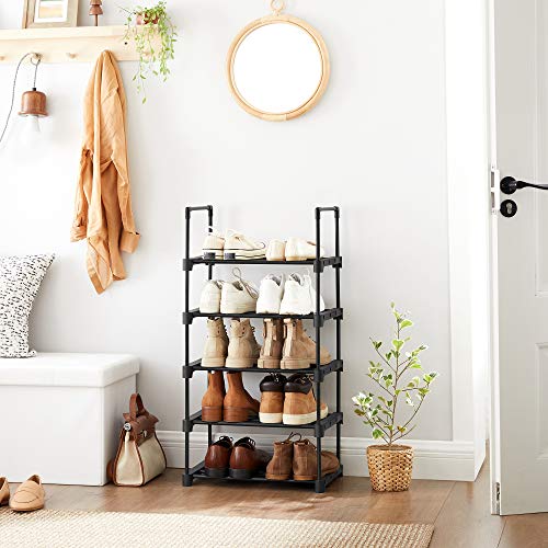 Cipőtartó, 5 szintes fém cipőtároló fémkerettel, fekete-SONGMICS-Vita Home
