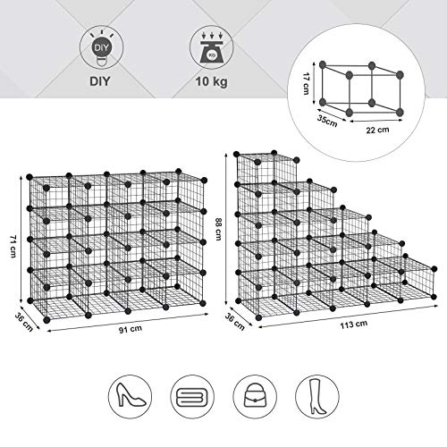 Cipőtartó, moduláris DIY tárolóegység, fémrácsos polcok, fekete-SONGMICS-Vita Home