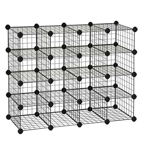 Cipőtartó, moduláris DIY tárolóegység, fémrácsos polcok, fekete-SONGMICS-Vita Home