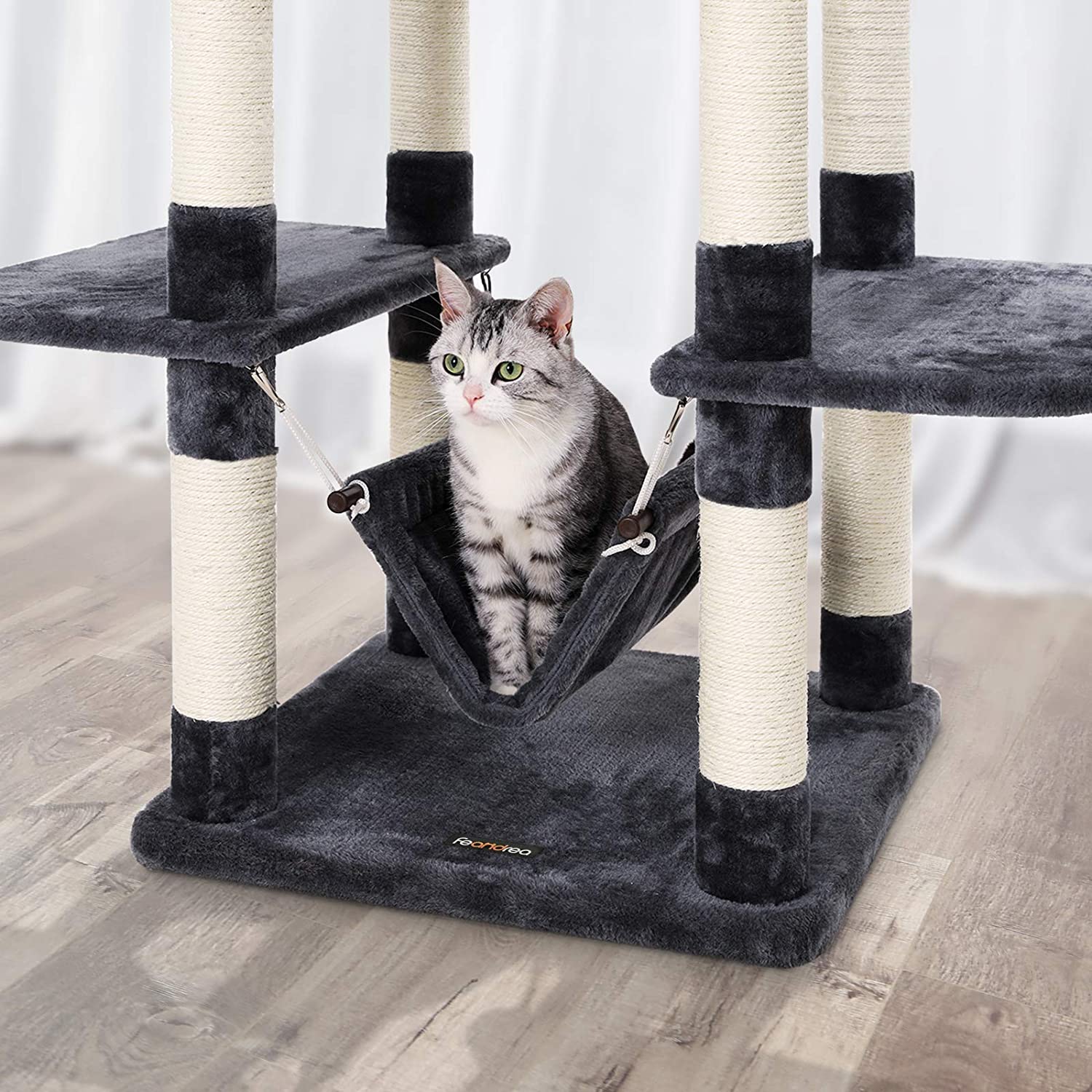 Daska za grebanje, mačje drvo s visećim krevetom 154 cm, siva | FEANDREA-vitahome.hr