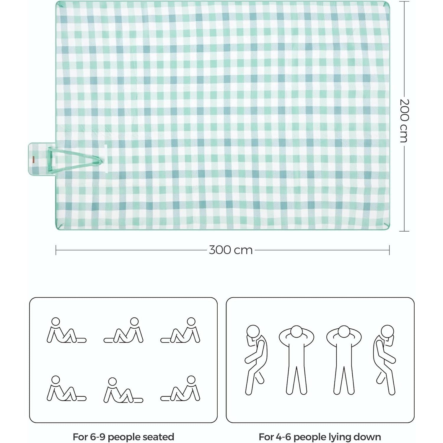 Deka za piknik s 4 klina za pričvršćivanje, 300 x 200 cm, zelene i bijele boje | SONGMICS-vitahome.hr