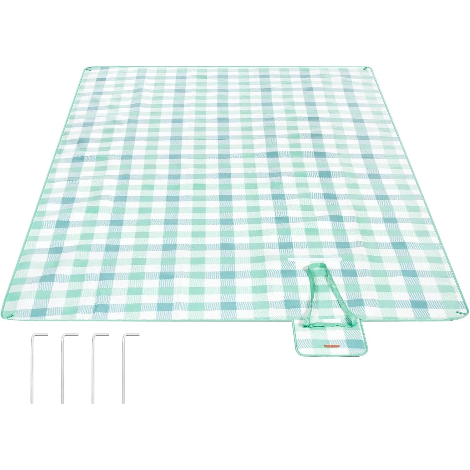 Deka za piknik s 4 klina za pričvršćivanje, 300 x 200 cm, zelene i bijele boje | SONGMICS-vitahome.hr