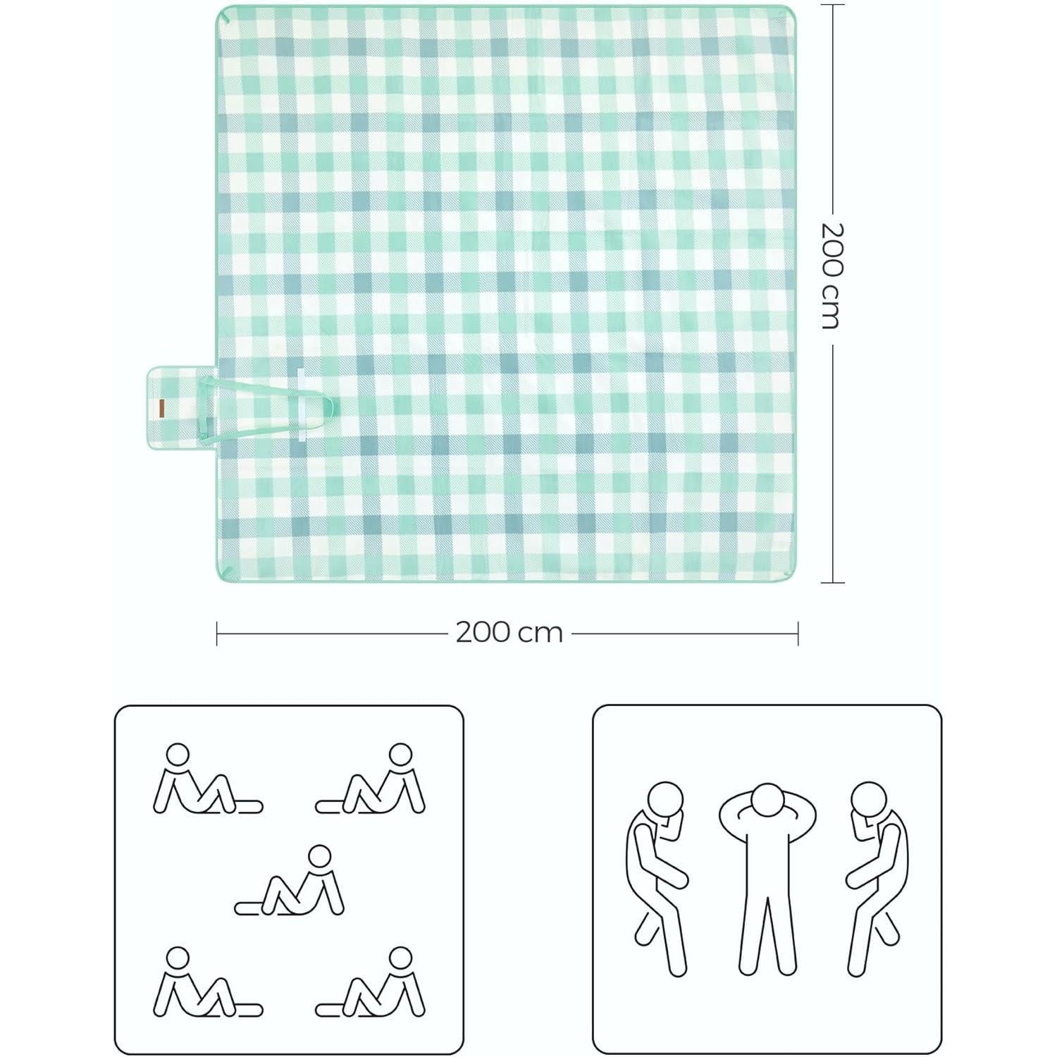 Deka za piknik s 4 klina za učvršćivanje, 200 x 200 cm, zelene i bijele boje | SONGMICS-vitahome.hr