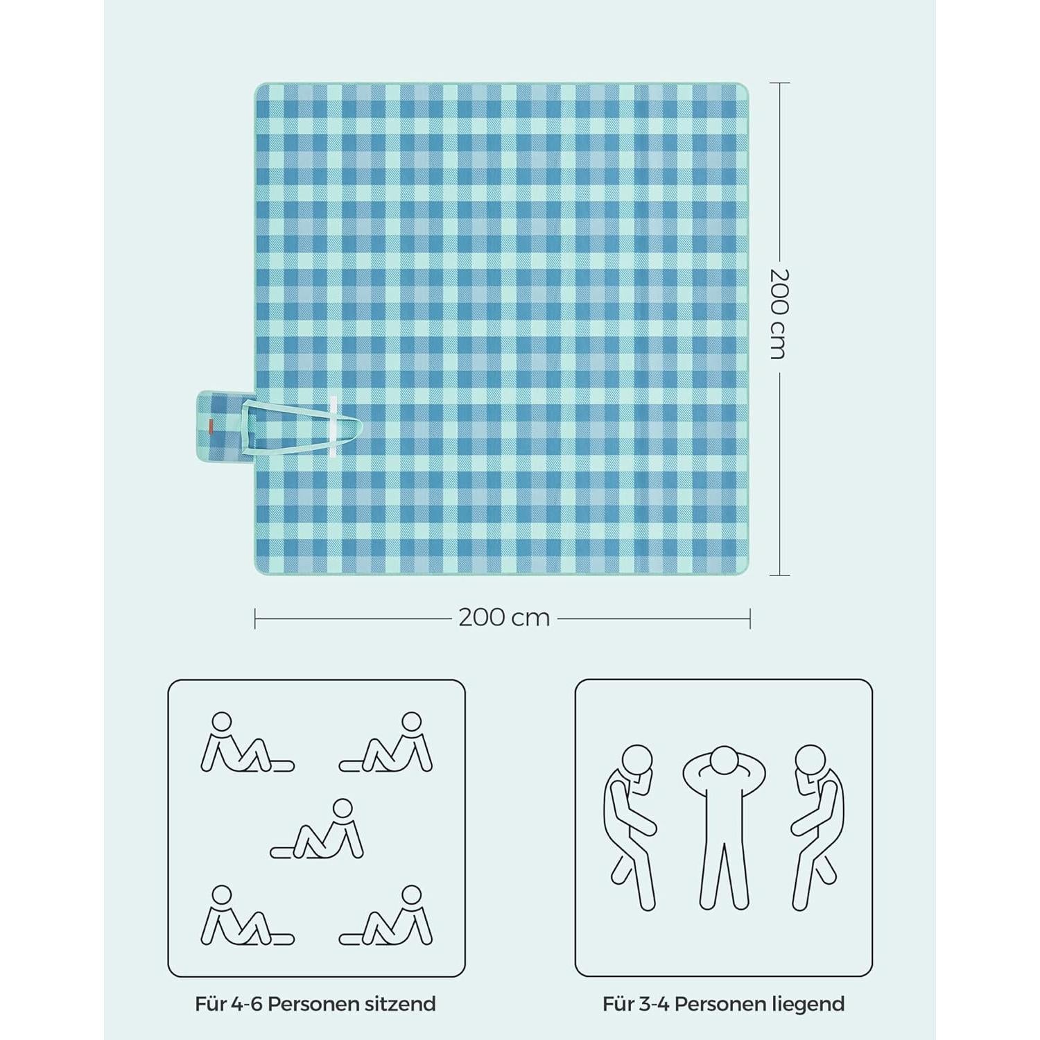 Deka za piknik s 4 klina za učvršćivanje, 200 x 200 cm, zelene i plave boje | SONGMICS-vitahome.hr