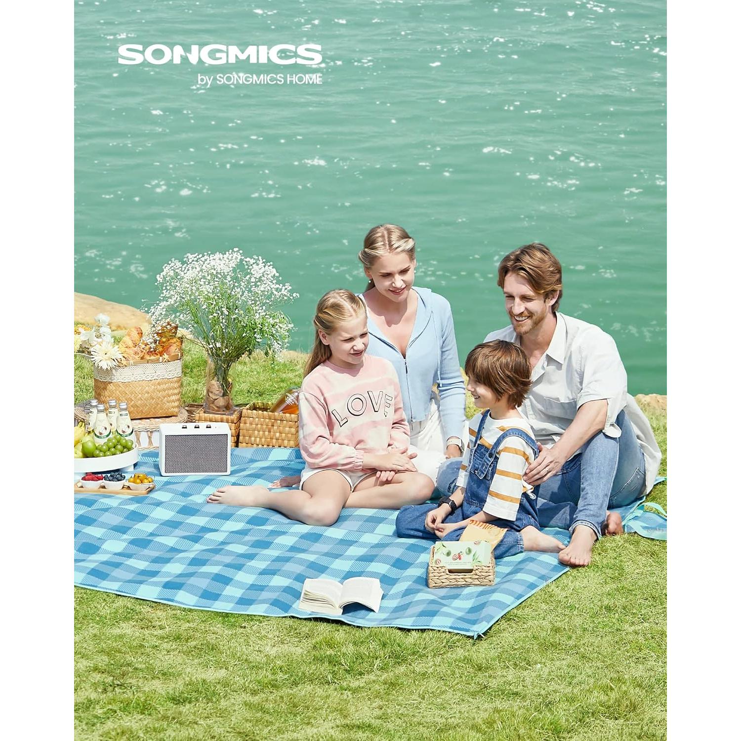 Deka za piknik s 4 klina za učvršćivanje, 200 x 200 cm, zelene i plave boje | SONGMICS-vitahome.hr