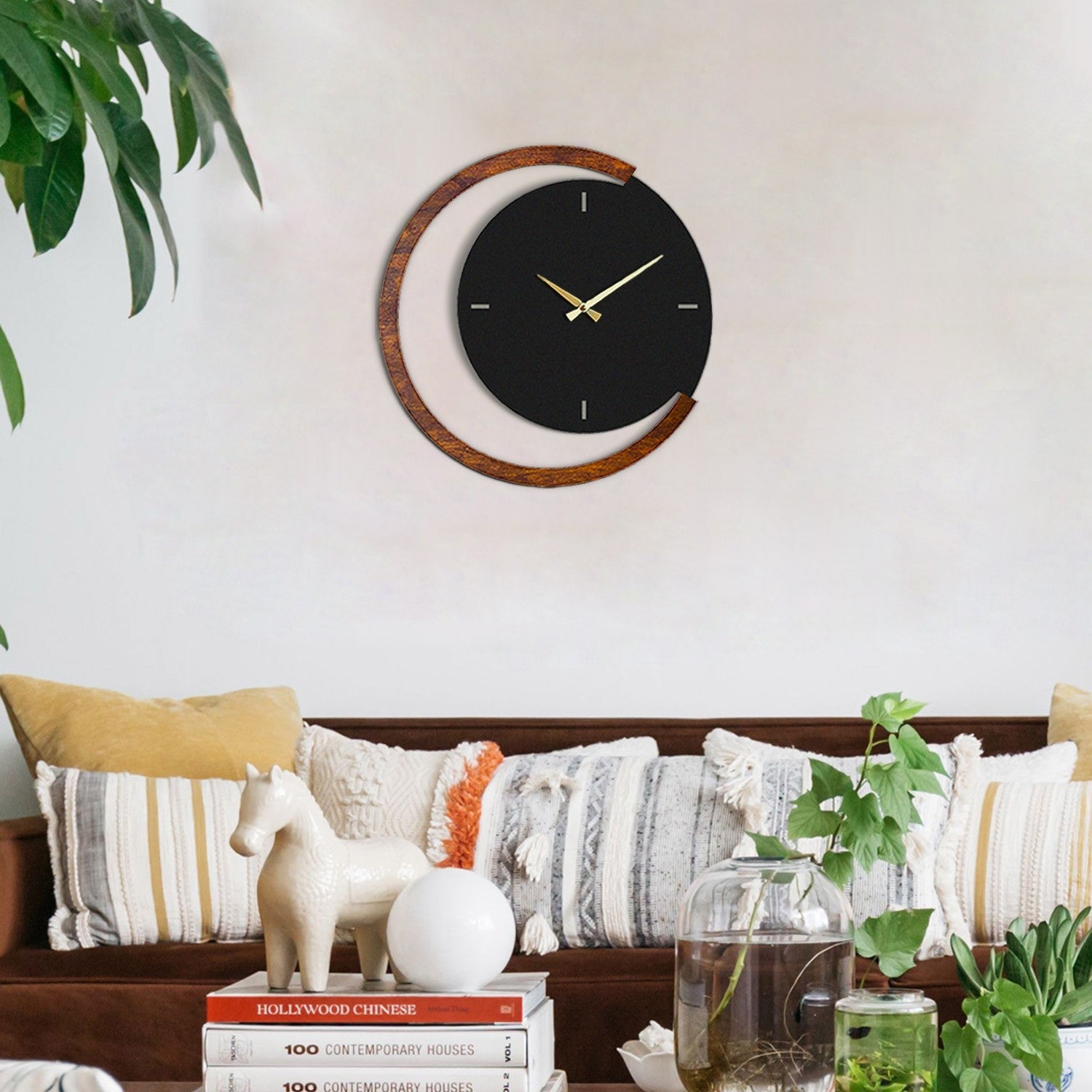 Dekorativni metalni zidni sat, Moon Time Wooden Metal Wall Clock - APS117 | AG-vitahome.hr