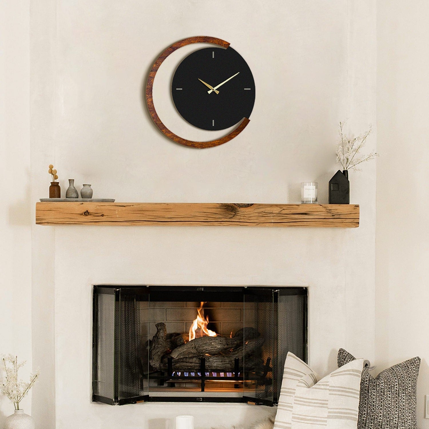 Dekorativni metalni zidni sat, Moon Time Wooden Metal Wall Clock - APS117 | AG-vitahome.hr
