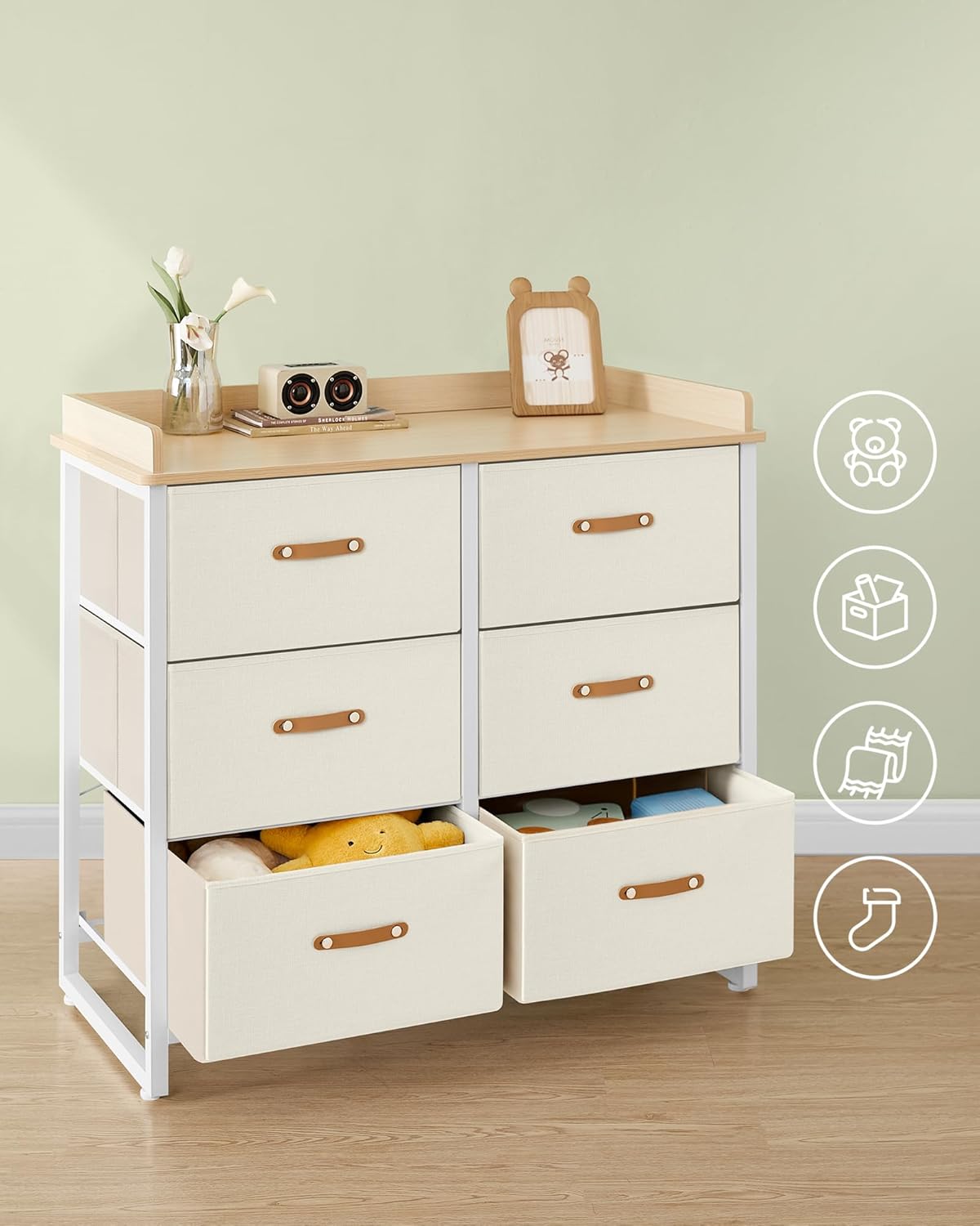 Dječja komoda s 6 ladica, 50 x 100 x 91 cm, bež boje | SONGMICS-vitahome.hr