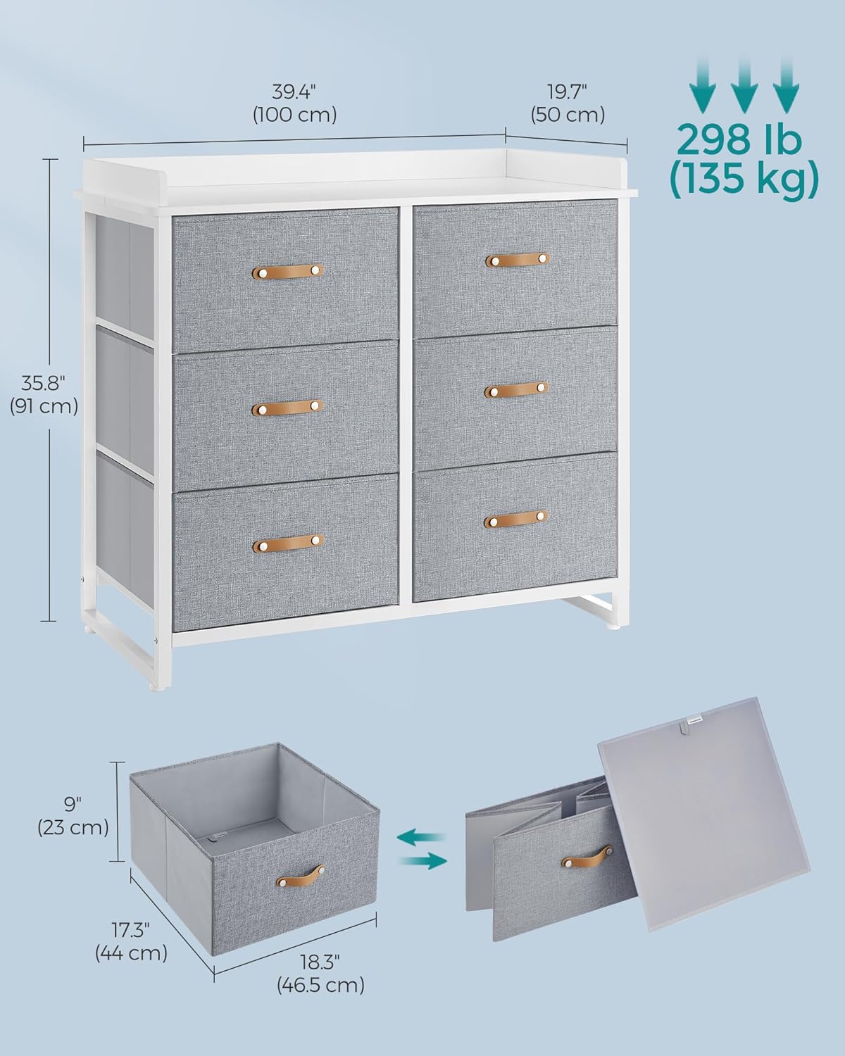 Dječja komoda s 6 ladica, 50 x 100 x 91 cm, sive boje | SONGMICS-vitahome.hr