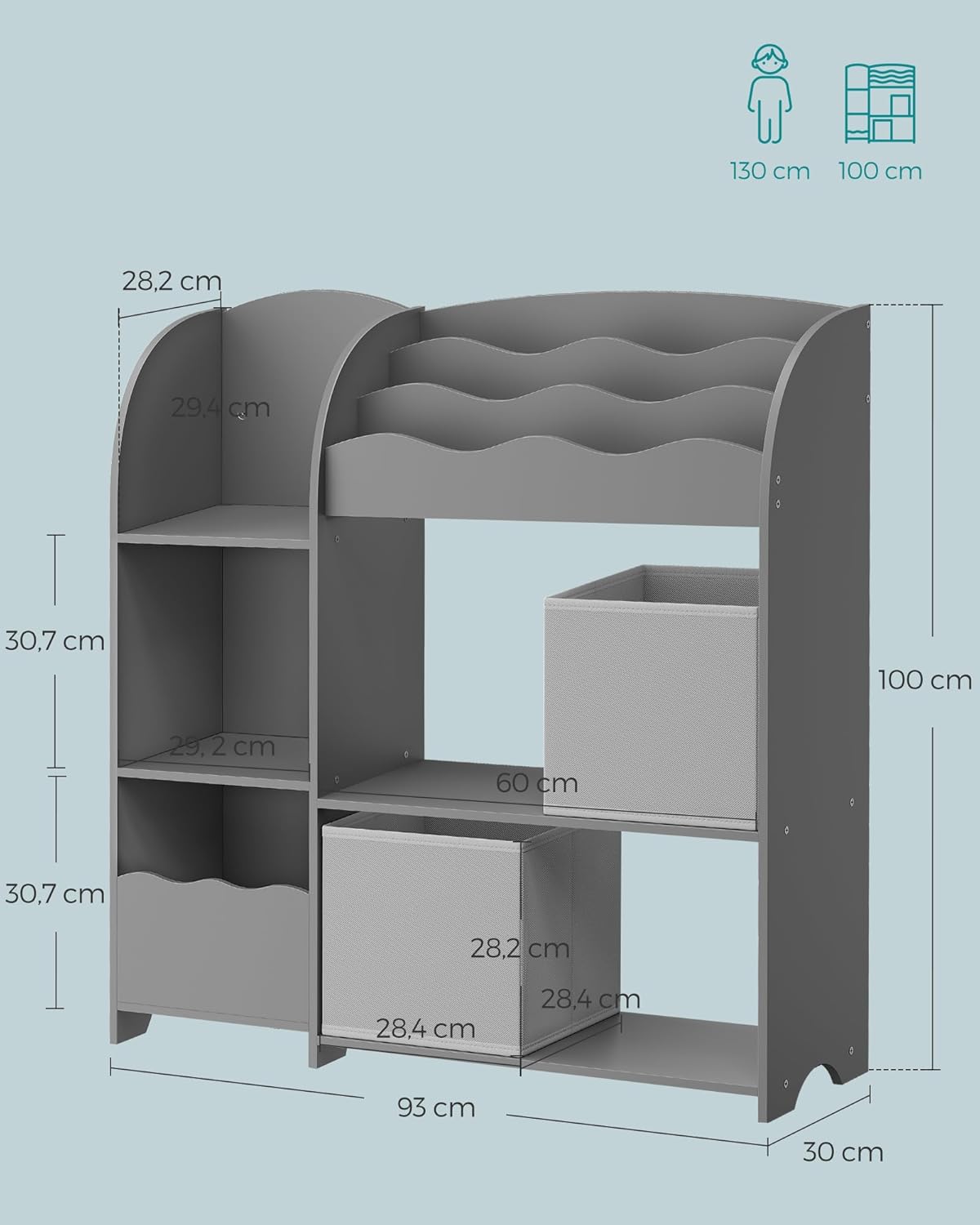 Dječja polica za igračke i knjige, 30 x 93 x 100 cm, sive boje | SONGMICS-vitahome.hr