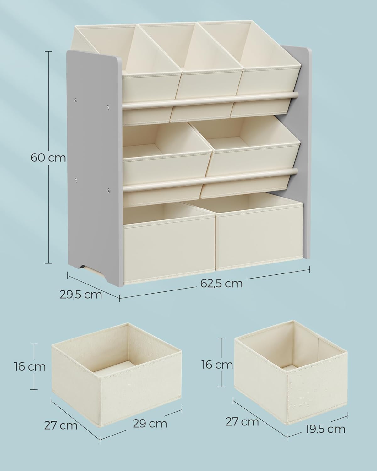 Dječja polica za spremanje igračaka i knjiga, 29,5 x 62,5 x 60 cm, sive boje-SONGMICS-Vita Home