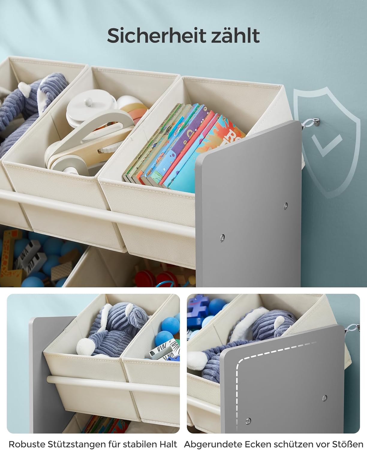 Dječja polica za spremanje igračaka i knjiga, 29,5 x 62,5 x 60 cm, sive boje-SONGMICS-Vita Home