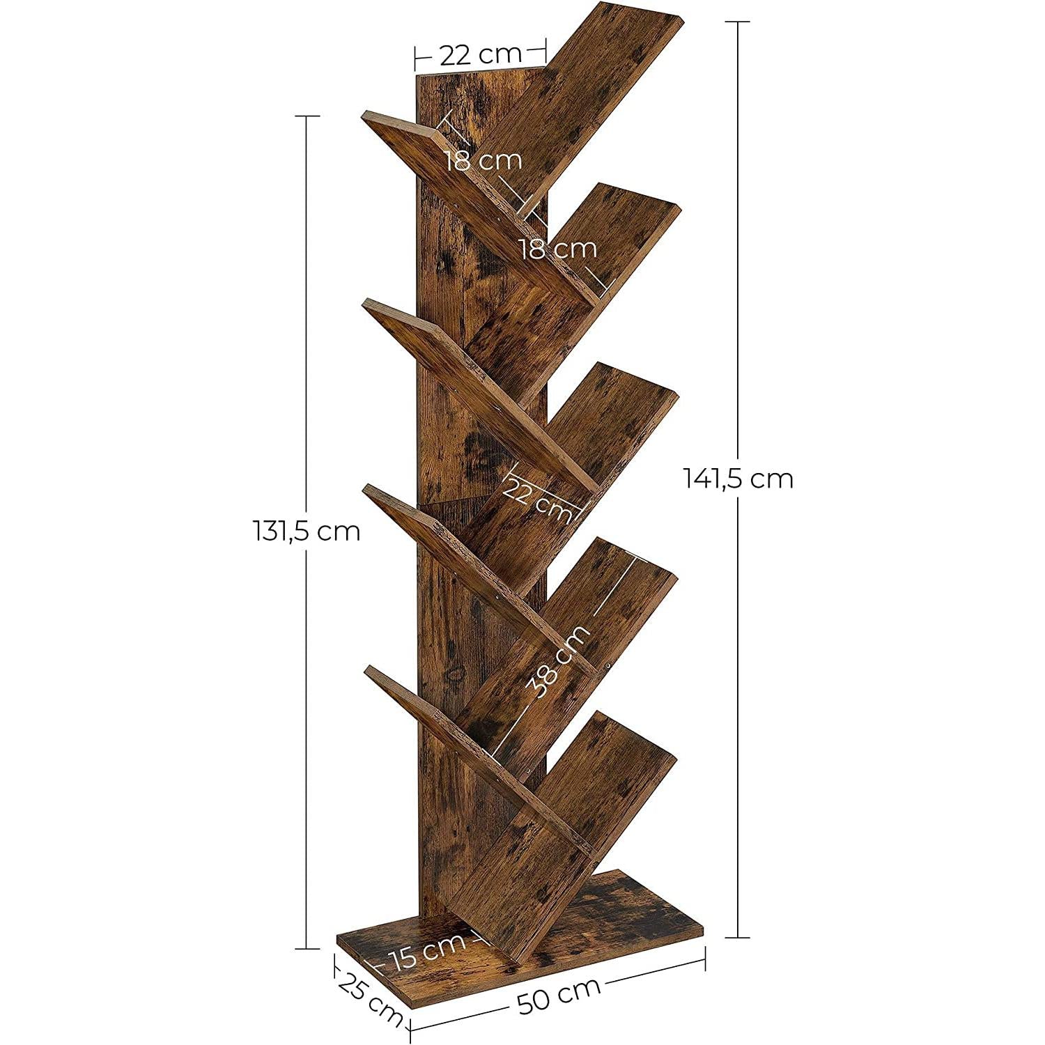Drvena polica za knjige 8 razina, 50 x 25 x 141,5 cm, smeđe boje | VASAGLE-vitahome.hr